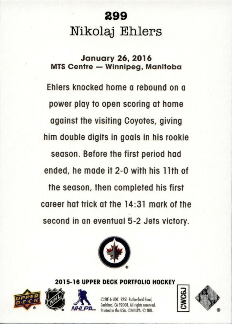 2015-16 Upper Deck Portfolio Hockey - Base - Wire Photo #299 Nikolaj Ehlers - Winnipeg Jets - B