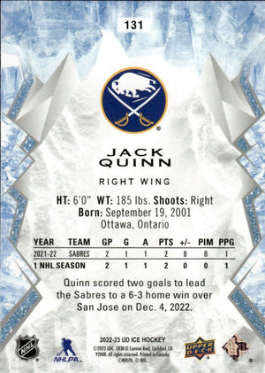 2022-23 Upper Deck Ice Hockey - Base - Rookie #131 Jack Quinn - Buffalo Sabres