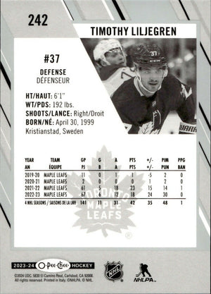 2023-24 Upper Deck O-Pee-Chee Hockey - Base #242 Timothy Liljegren - Toronto Maple Leafs - B