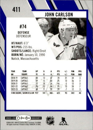 2023-24 Upper Deck O-Pee-Chee Hockey - Base - Blue Boarder #411 John Carlson - Washington Capitals - B