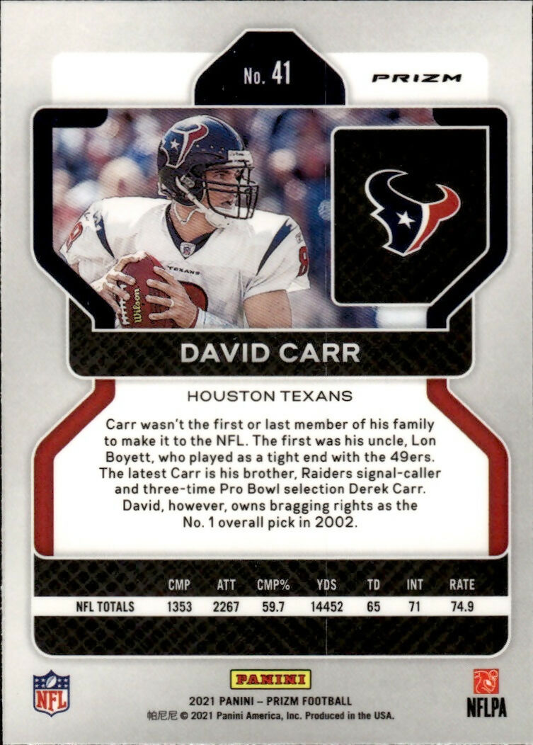 2021 Panini Prizm Football Base - Red White And Blue Prizm #41 David Carr Houston Texans - B