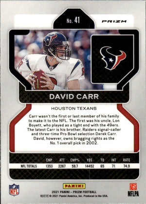 2021 Panini Prizm Football Base - Red White And Blue Prizm #41 David Carr Houston Texans - B