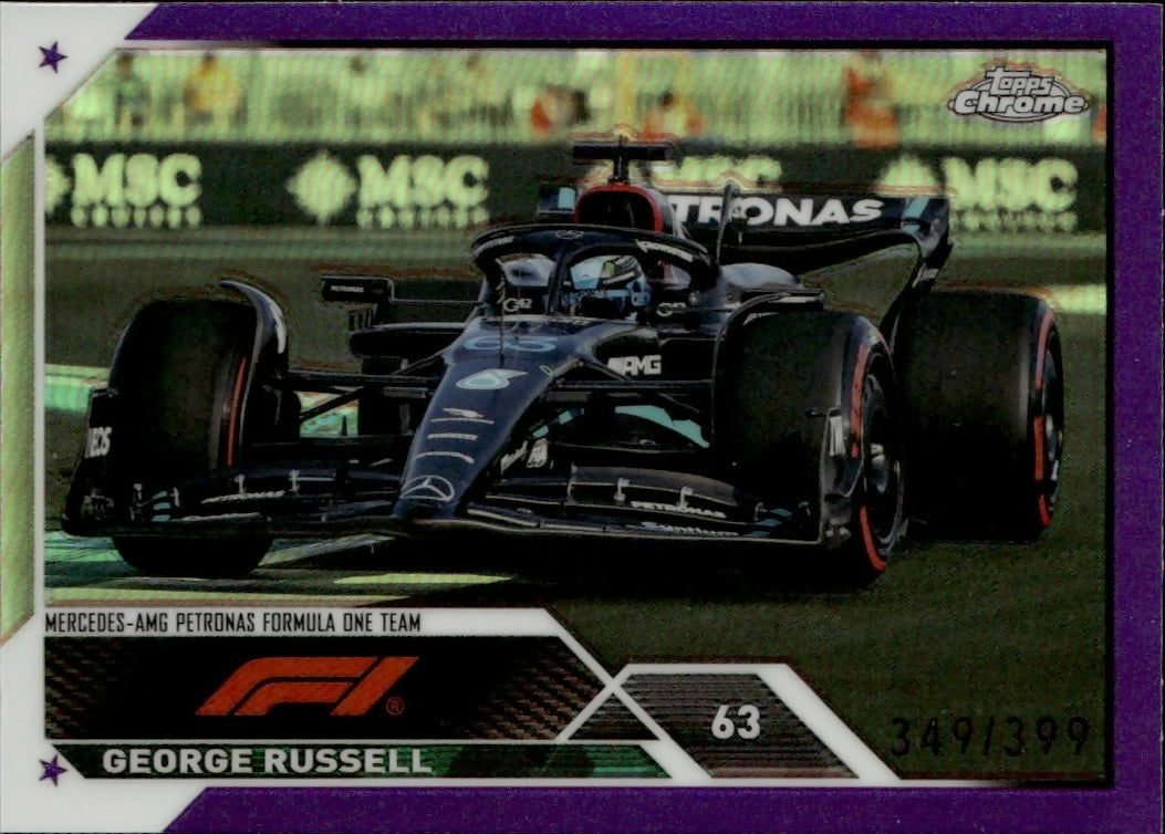 2023 Topps Chrome Formula 1 Base #105 - F1 Cars - Refractor - Purple :399 George Russell - Mercedes-AMG Petronas Formula One Team - A