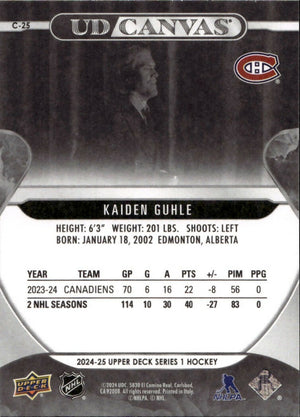2024-25 Upper Deck Series 1 Hockey - UD Canvas - Black & White #C-25 Kaiden Guhle - Montreal Canadiens - B