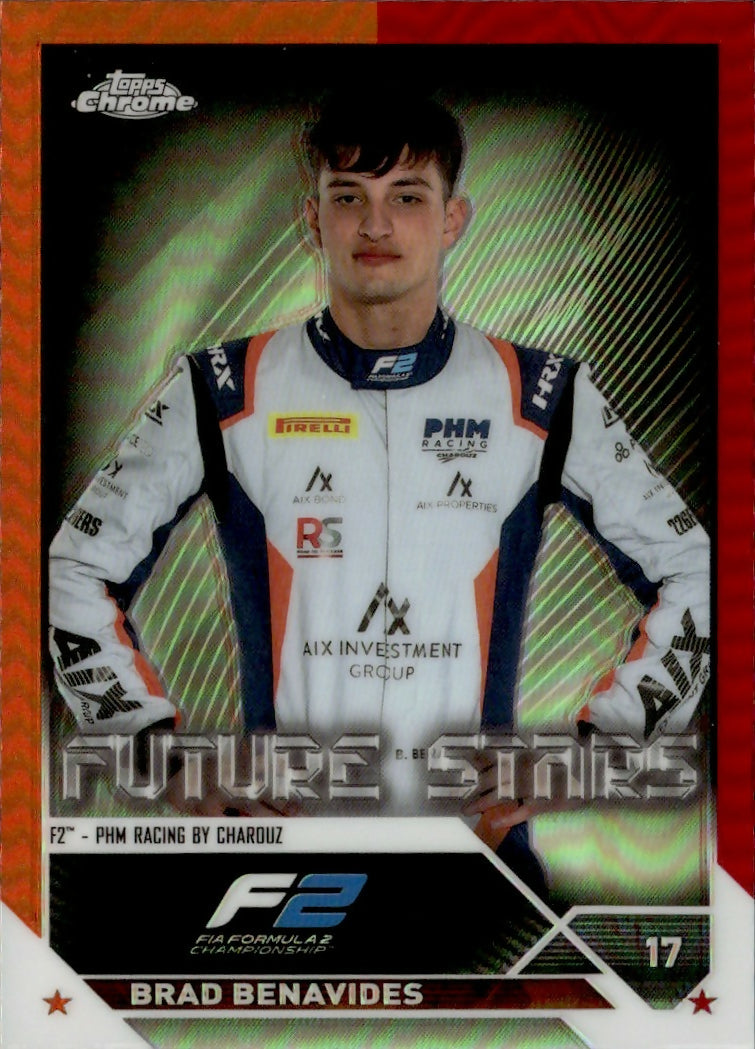 2023 Topps Chrome Formula 1 Base #89 - F2 Drivers - Refractor - Orange Red Brad Benavides - F2 PHM Racing By Charouz - A