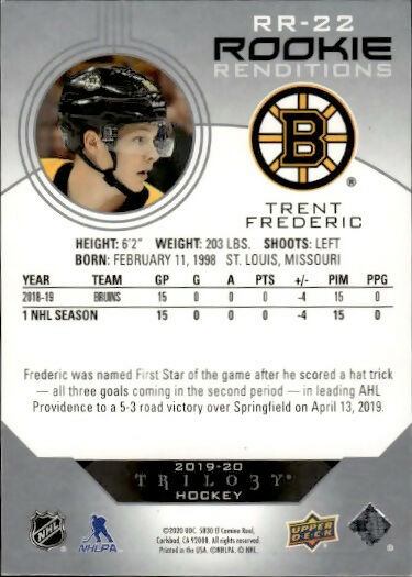 2019-20 Upper Deck Trilogy Hockey - Rookie Renditions #RR-22 Trent Frederic - Boston Bruins