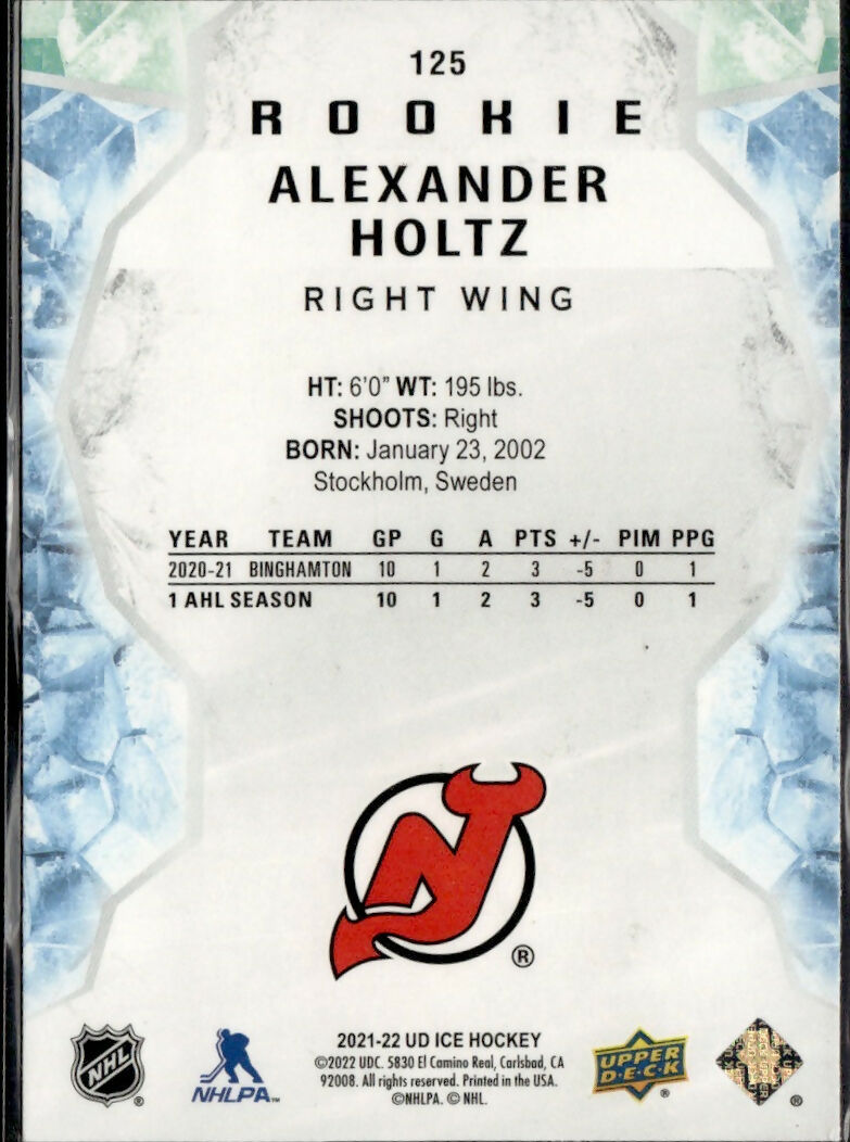 2021-22 Upper Deck Ice #125 Alexander Holtz New Jersey Devils