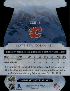 2023-24 Upper Deck Artifacts - Clear Cut Rookies #CCR-18 Matthew Coronato - Calgary Flames - B