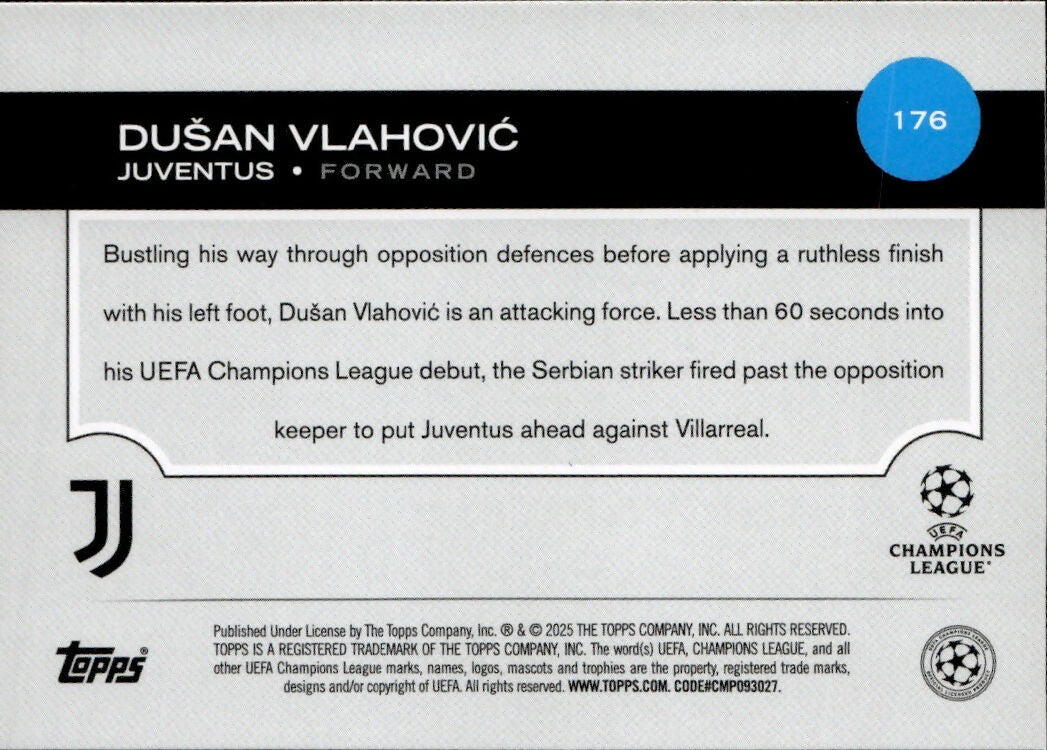2024-25 Topps UEFA Club Competitions - Base #176 Dusan Vlahovic - Juventus - B