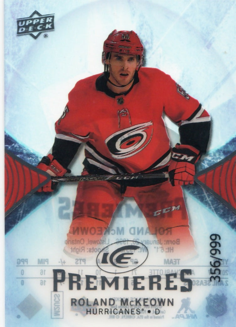 2017-18 Upper Deck Ice Hockey - Base - Premiers /999 #143 Roland McKeown - Carolina Hurricanes