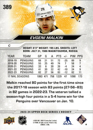 2023-24 Upper Deck Series 2 Hockey - Base #389 Evgeni Malkin - Pittsburgh Penguins - B