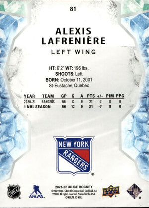 2021-22 Upper Deck Ice Hockey - Base - Green #81 Alexis Lafreniere - New York Rangers - B