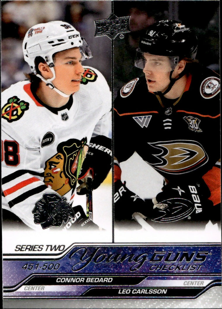 2023-24 Upper Deck Series 2 Hockey - Base - Young Guns #500 Checklist - Connor Bedard: Leo Carlsson - A