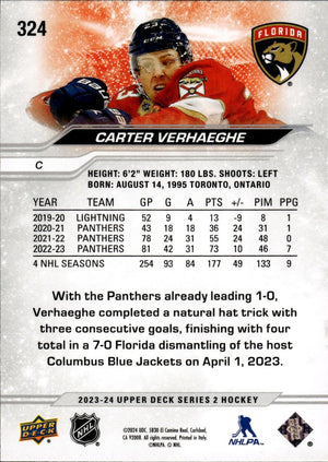 2023-24 Upper Deck Series 2 Hockey - Base #324 Carter Verhaeghe - Florida Panthers