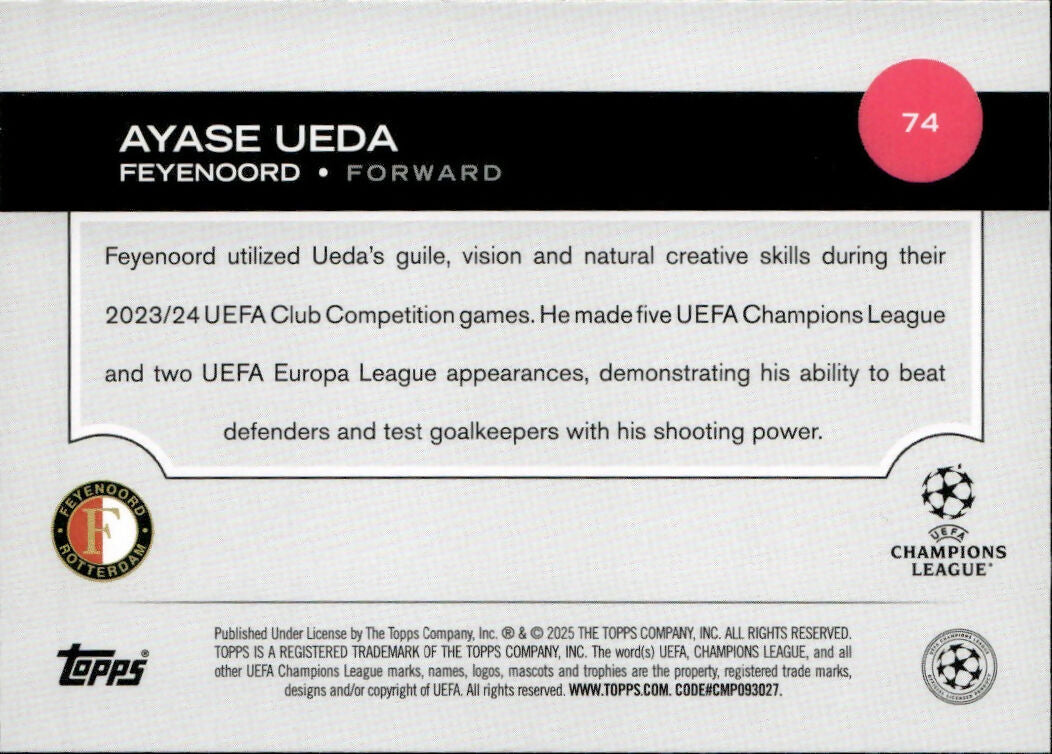 2024-25 Topps UEFA Club Competitions - Base #74 Ayase Ueda - Feyenoord - B