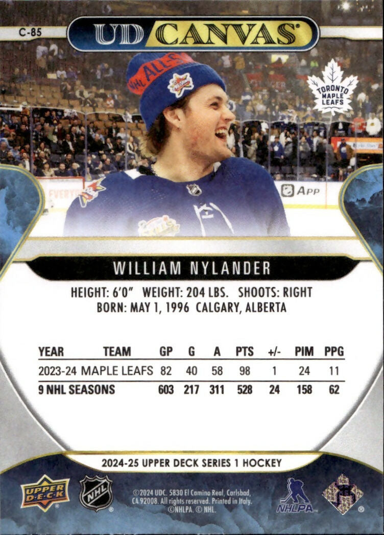 2024-25 Upper Deck Series 1 Hockey - UD Canvas #C-85 William Nylander - Toronto Maple Leafs - B