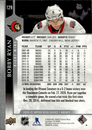 2020-21 Upper Deck Series 1 Hockey #129 Bobby Ryan - Ottawa Senators