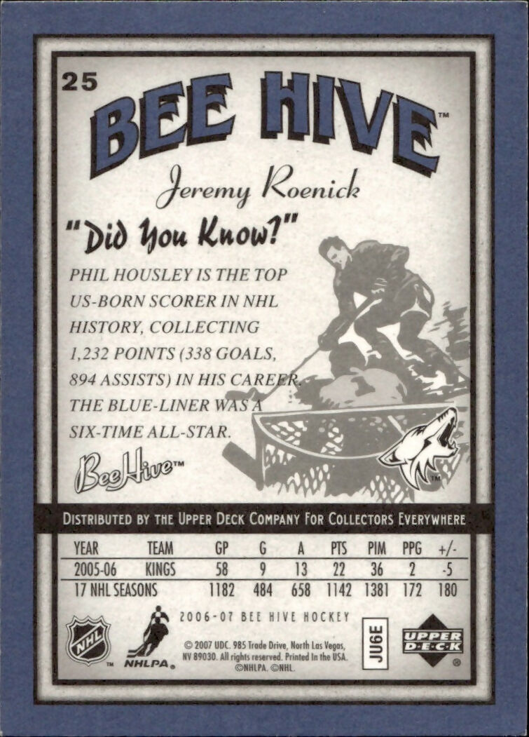 2006-07 Upper Deck - Bee Hive Hockey - Base - Blue #25 Jeremy Roenick - Phoenix Coyotes - B