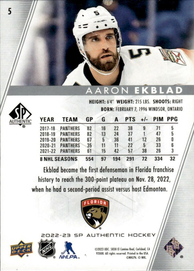 2022-23 Upper Deck SP Authentic Hockey - Base #5 Aaron Ekblad - Florida Panthers