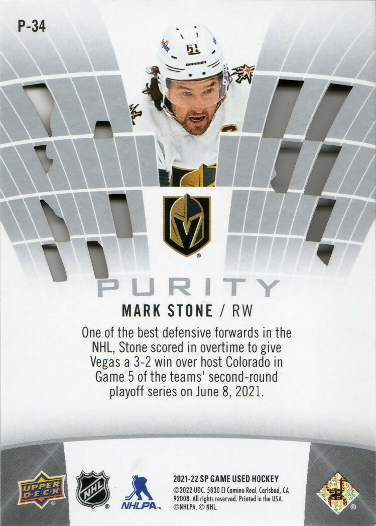 2021-22 Upper Deck SP Game Used Hockey - Purity #P-34 Mark Stone - Vegas Golden Knights - B