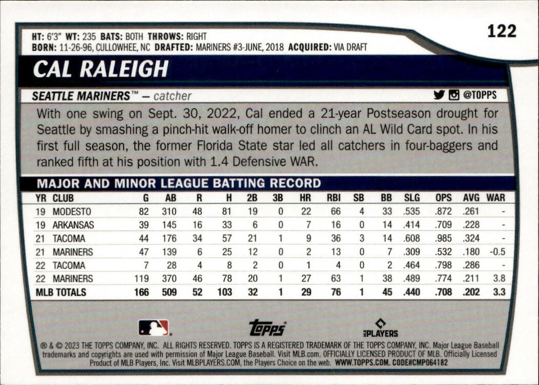 2023 Topps Big League #122 Cal Raleigh Seattle Mariners
