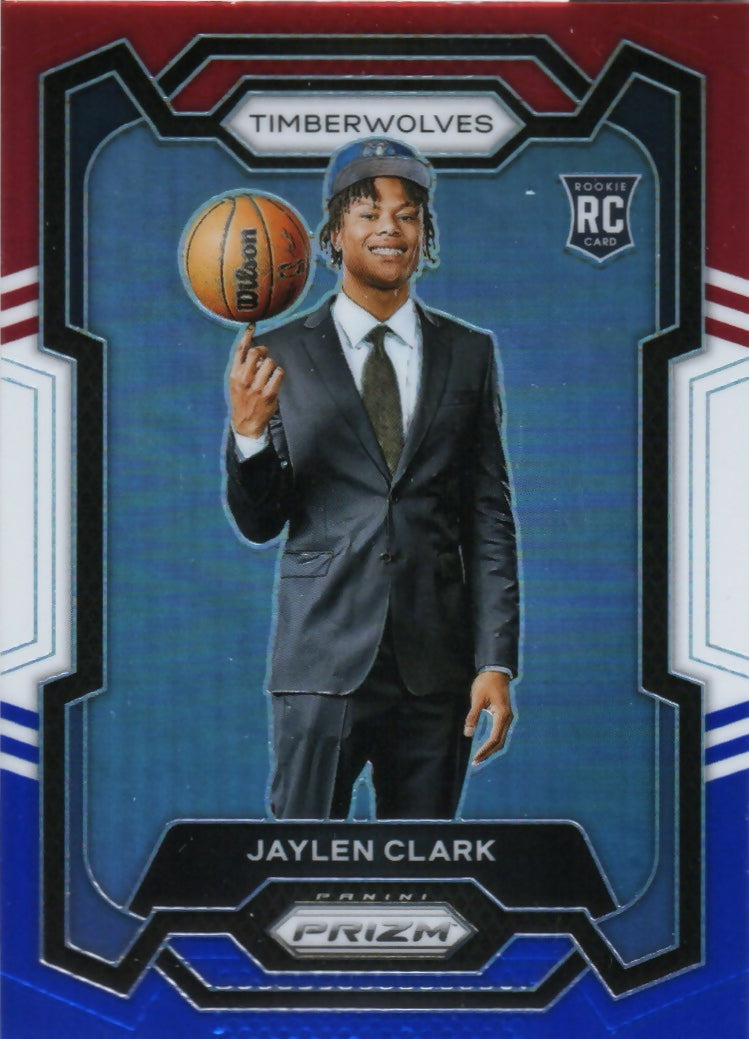 2023-24 Panini Prizm Basketball Base - Red White and Blue Prizm #166 Jaylen Clark, Minnesota Timberwolves - A