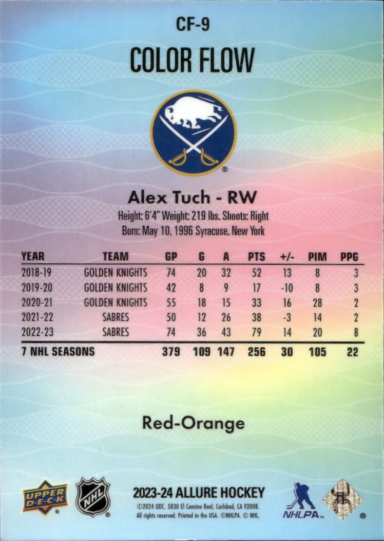 2023-24 Upper Deck Allure Hockey - Color Flow - Red-Orange Spectrum #CF-9 Alex Tuch - Buffalo Sabres - B