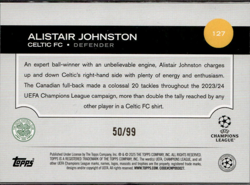 2024-25 Topps UEFA Club Competitions - Base - Green Foilboard #127 Alistair Johnston - Celtic FC - B