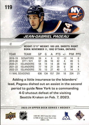 2023-24 Upper Deck Series 1 Hockey - Base #119 Jean-Gabriel Pageau - New York Islanders