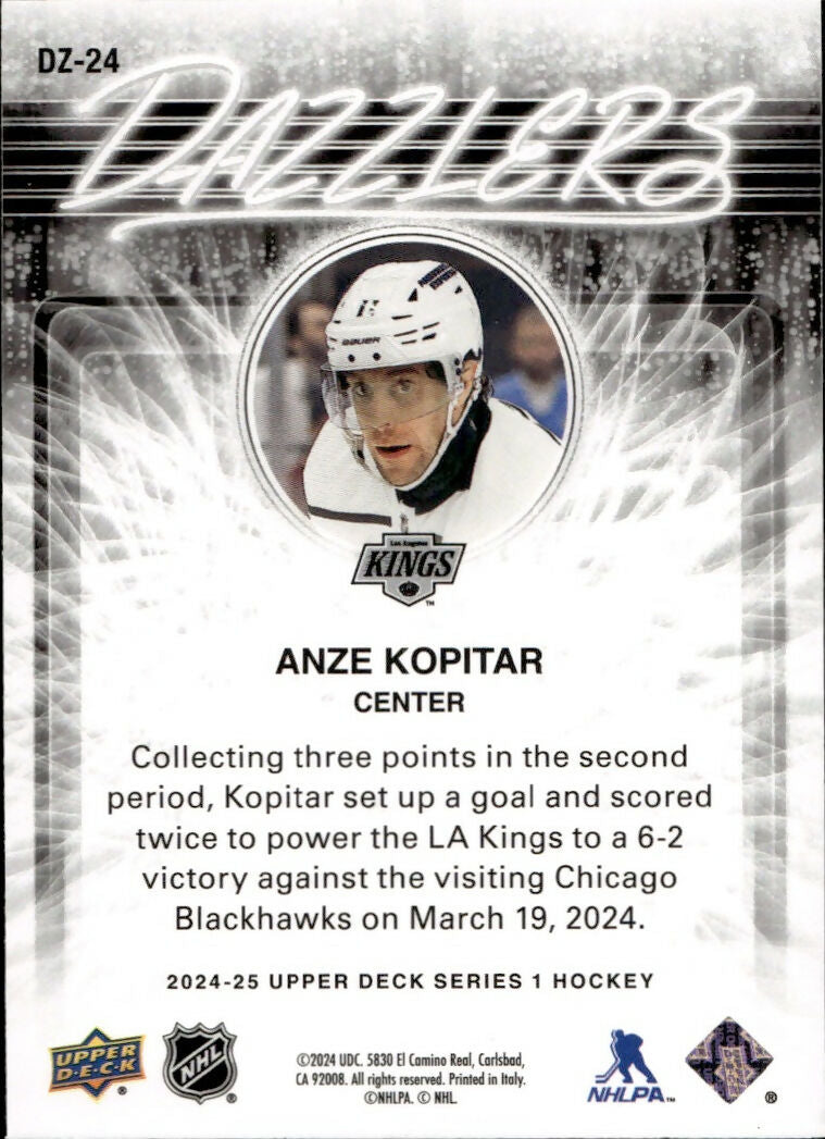 2024-25 Upper Deck Series 1 Hockey - Dazzlers - Green #DZ-24 Anze Kopitar - Los Angeles Kings - B