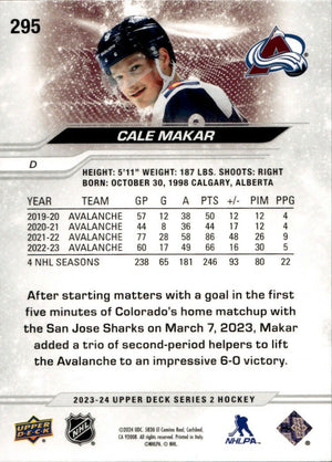 2023-24 Upper Deck Series 2 Hockey - Base #295 Cale Makar - Colorado Avalanche - B