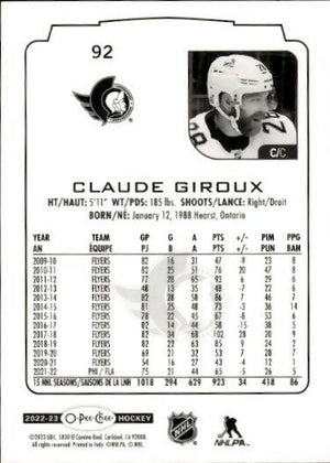 2022-23 Upper Deck O-Pee-Chee Hockey - Base - #92 Claude Giroux - Ottawa Senators