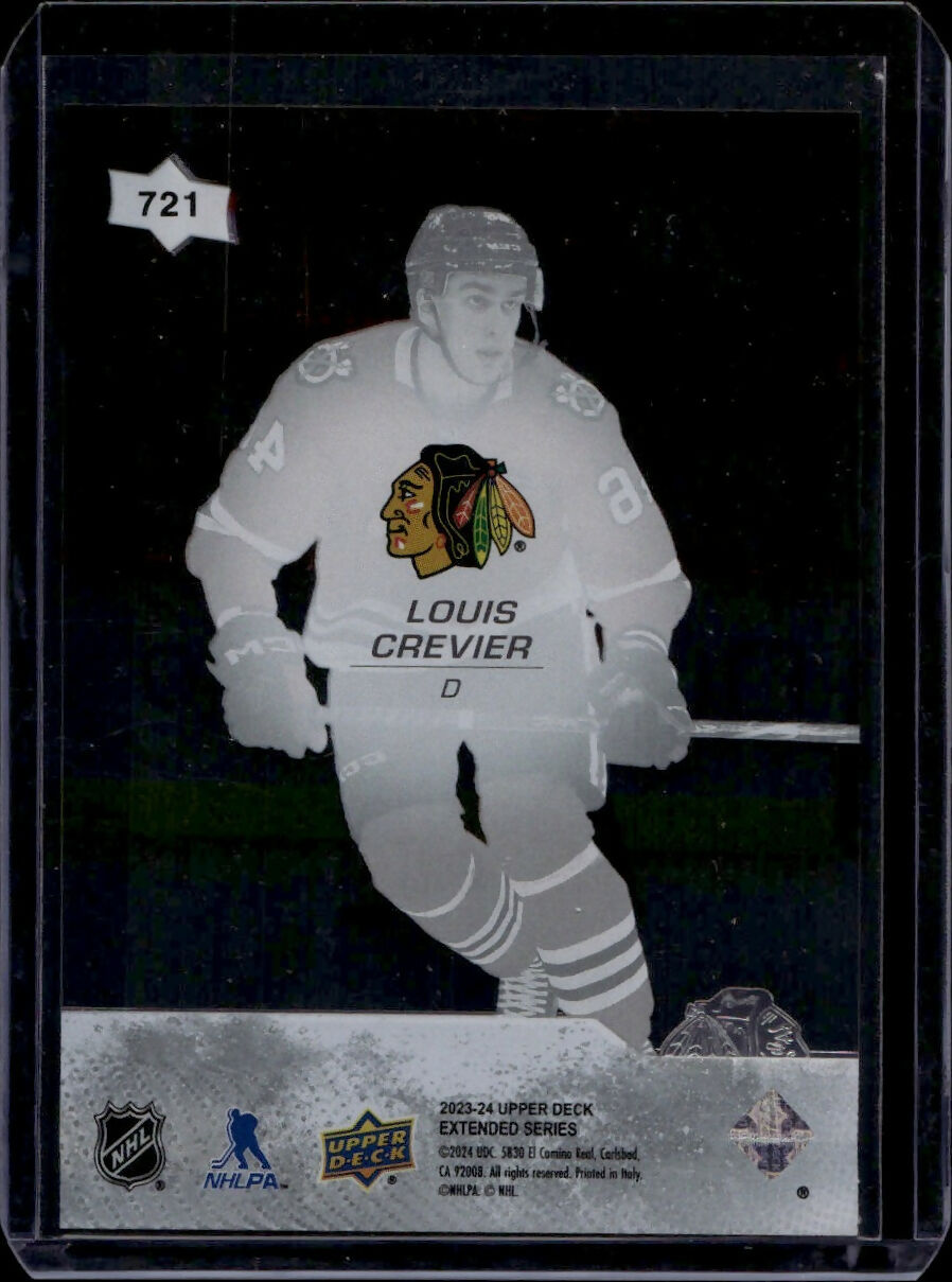 2023-24 Upper Deck Extended Series Hockey - Base - Young Guns - Clear Cut #721 Louis Crevier - Chicago Blackhawks - B