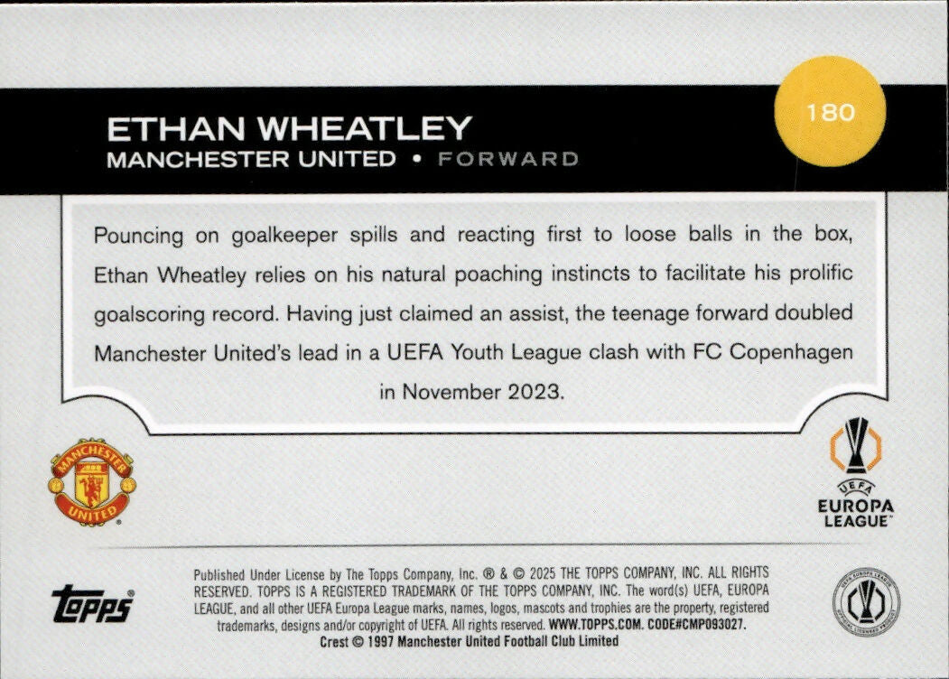 2024-25 Topps UEFA Club Competitions - Base #180 Ethan Wheatley - Manchester United - B