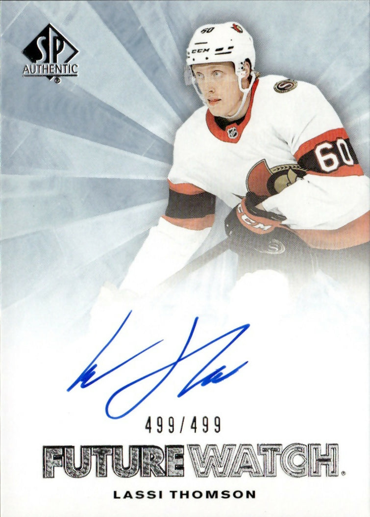 2021-22 Upper Deck SP Authentic Hockey - Rookie Future Watch Auto :499 #RFWA-LT Lassi Thomson - Ottawa Senators - A