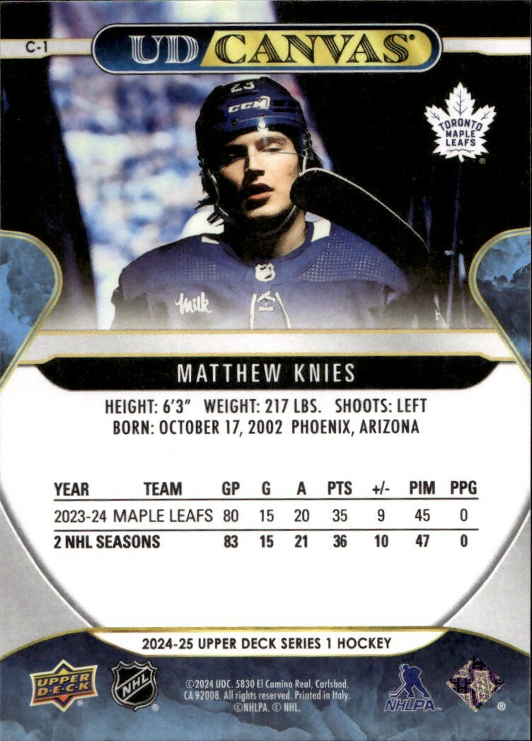 2024-25 Upper Deck Series 1 Hockey - UD Canvas #C-1 Matthew Knies - Toronto Maple Leafs - B