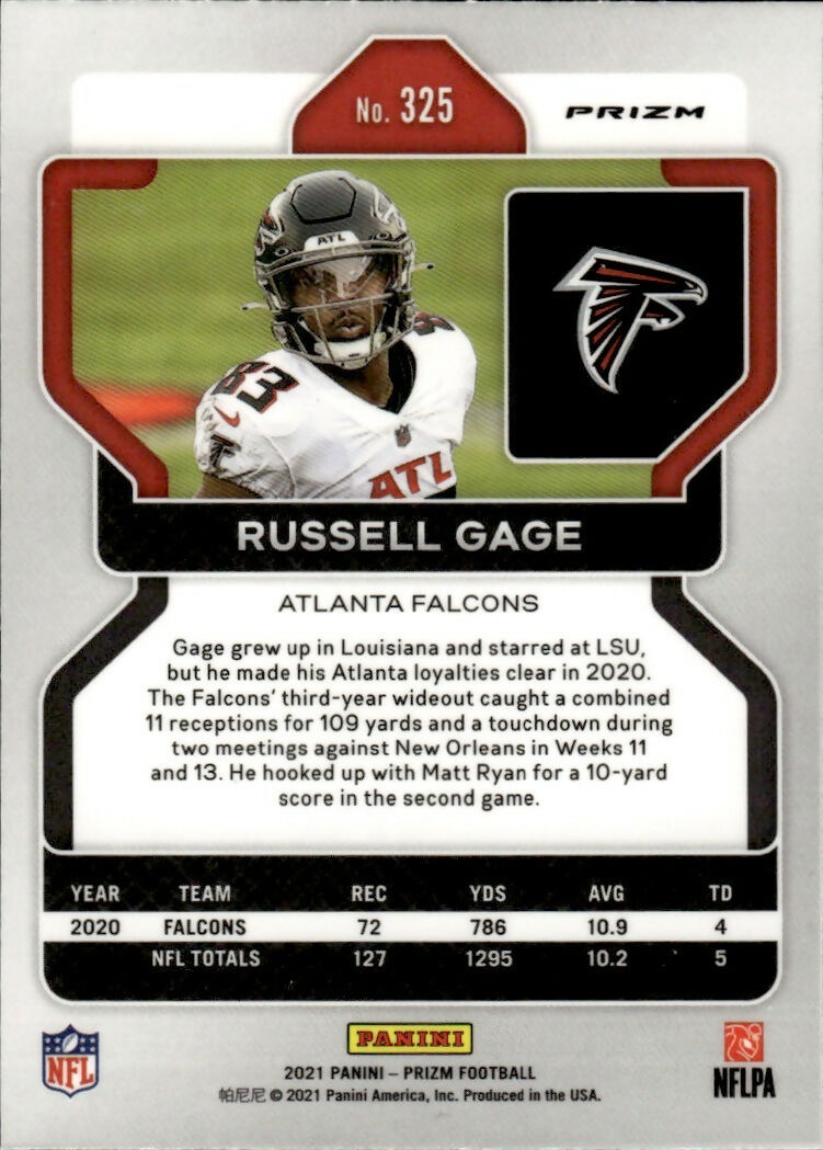 2021 Panini Prizm Football Base - Green Prizm #325 Russell Gage Atlanta Falcons - B