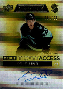 2021-22 Upper Deck Credentials Hockey - Debut Ticket Access Autographs - Yellow :125 #DTAA-KL Kole Lind - Seattle Kraken - A