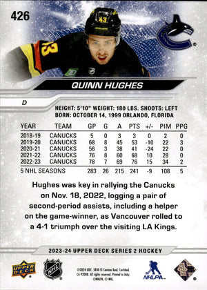 2023-24 Upper Deck Series 2 Hockey - Base #426 Quinn Hughes - Vancouver Canucks