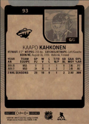 2021-22 Upper Deck O-Pee-Chee Hockey - Base #93 Kaapo Kahkonen - Minnesota Wild