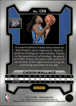 2023-24 Panini Prizm Basketball Base #139 Cason Wallace, Oklahoma City Thunder - B