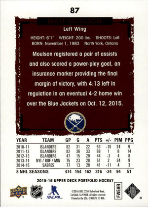 2015-16 Upper Deck Portfolio Hockey - Base #87 Matt Moulson - Buffalo Sabres