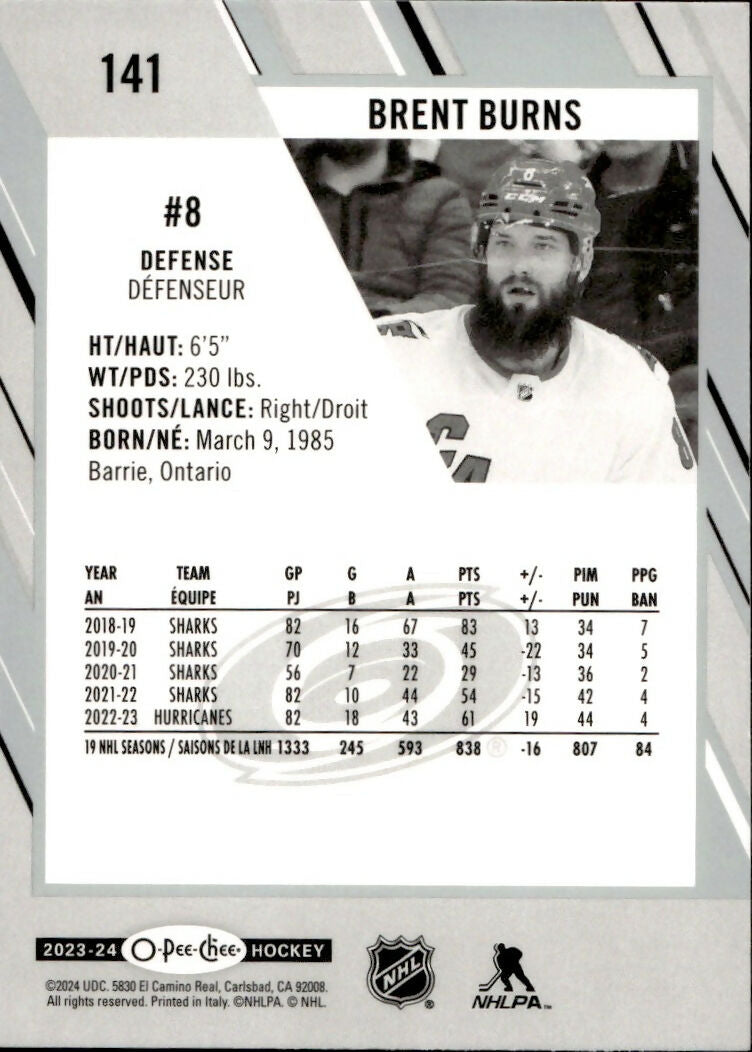 2023-24 Upper Deck O-Pee-Chee Hockey - Base #141 Brent Burns - Carolina Hurricanes - B