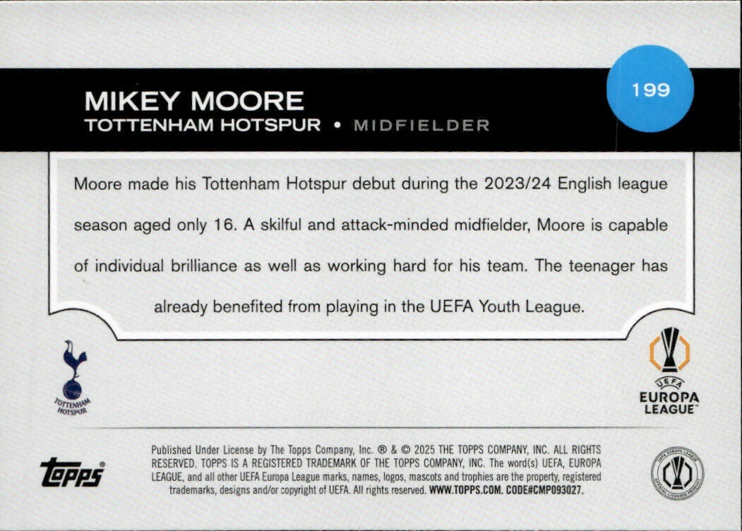2024-25 Topps UEFA Club Competitions - Base #199 Mikey Moore - Tottenham Hotspur - B