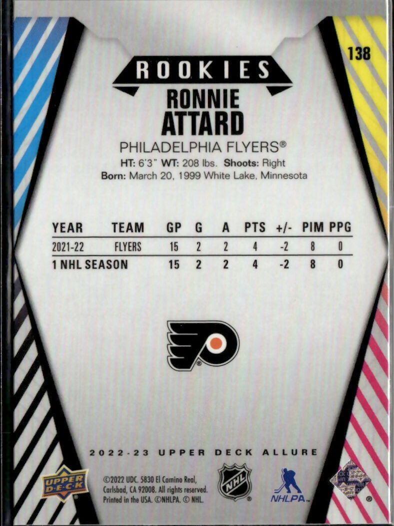2022-23 Upper Deck Allure Hockey - Base - Rookies #138 Ronnie Attard - Philadelphia Flyers