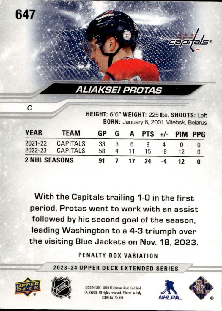 2023-24 Upper Deck Extended Series - Base #647 Aliaksei Protas - Washington Capitals - B