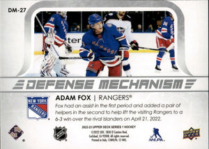 2022-23 Upper Deck Series 1 Hockey - Defence Mechanism #DM-27 Adam Fox - New York Rangers - B