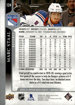 2020-21 Upper Deck Series 1 Hockey #124 Marc Staal - New York Rangers