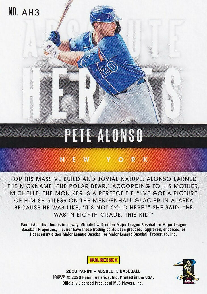 2020 Panini Absolute Absolute Heroes Spectrum Purple #AH3 Pete Alonso New York Mets