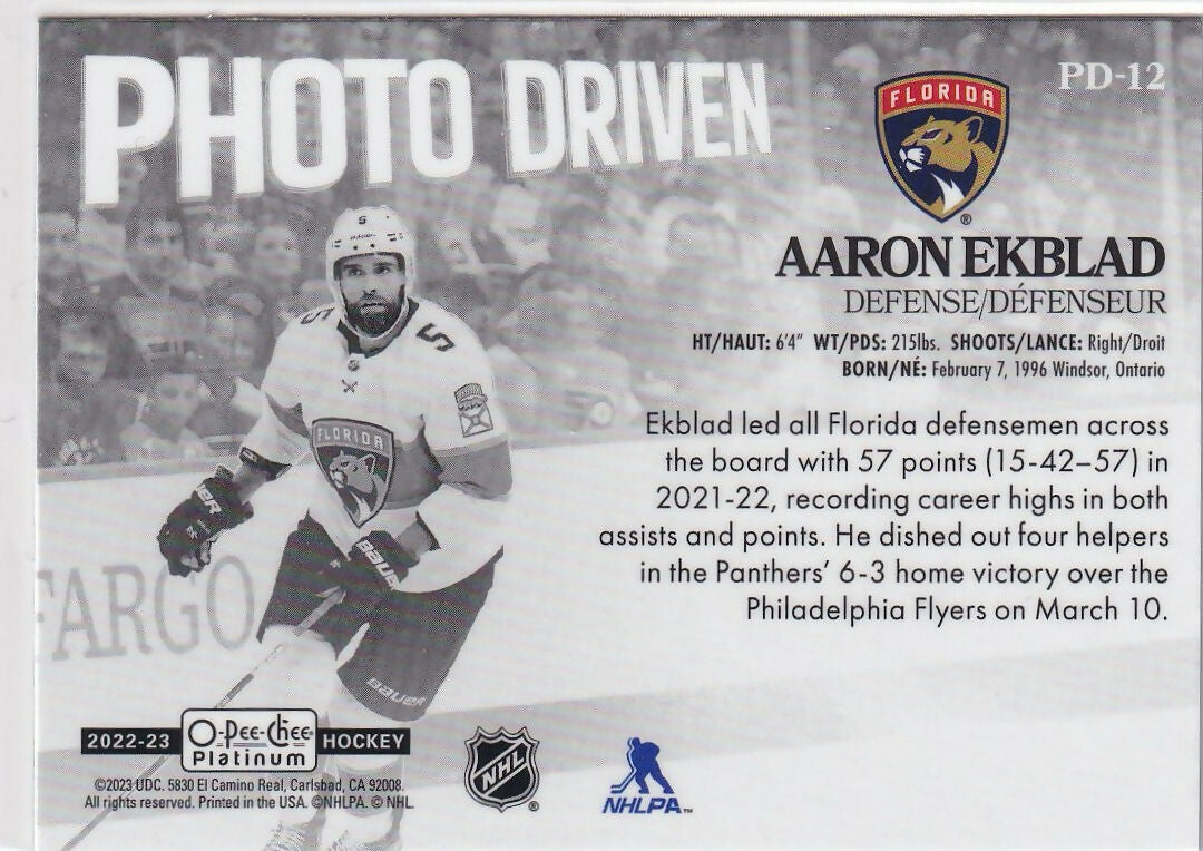 2022-23 Upper Deck O-Pee-Chee Platinum Hockey - Photo Driven #PD-12 Aaron Ekblad - Florida Panthers - B